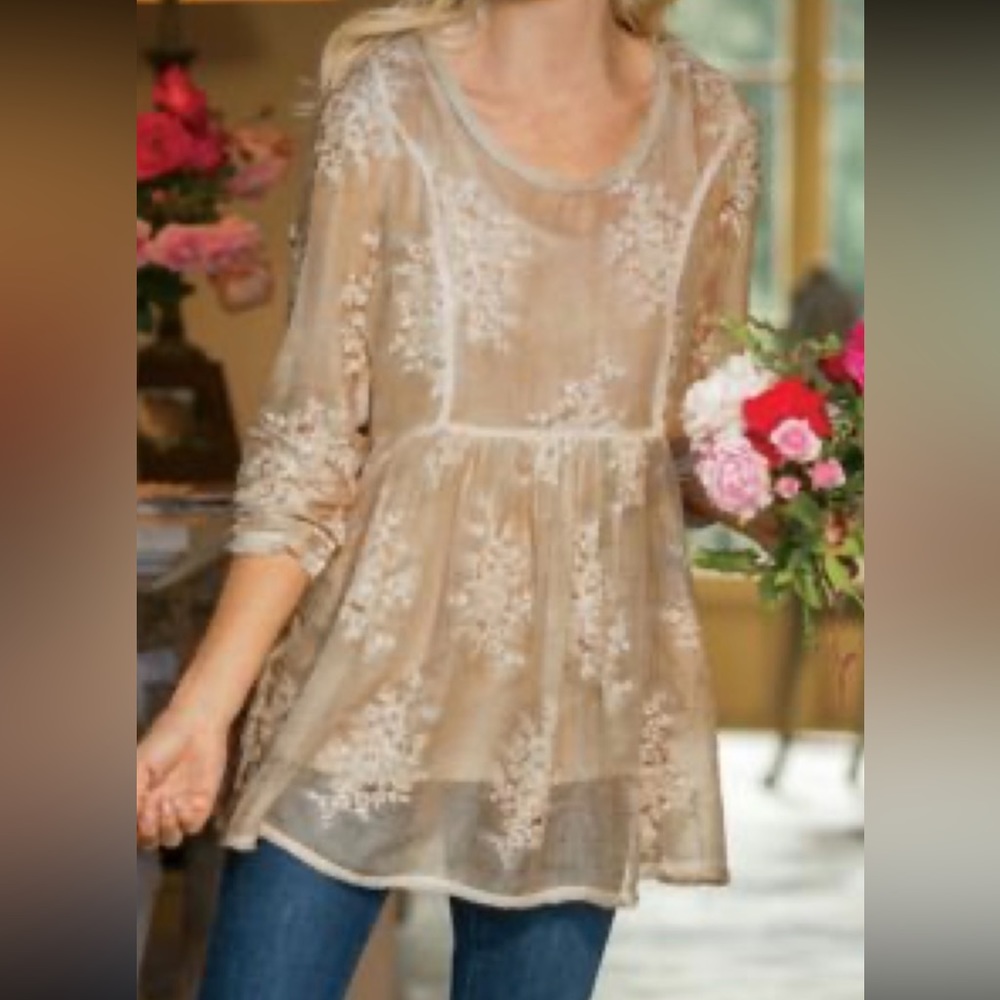 SOFT SURROUNDINGS Sarah Silk Tunic with cami EUC Sz Small Embroidered